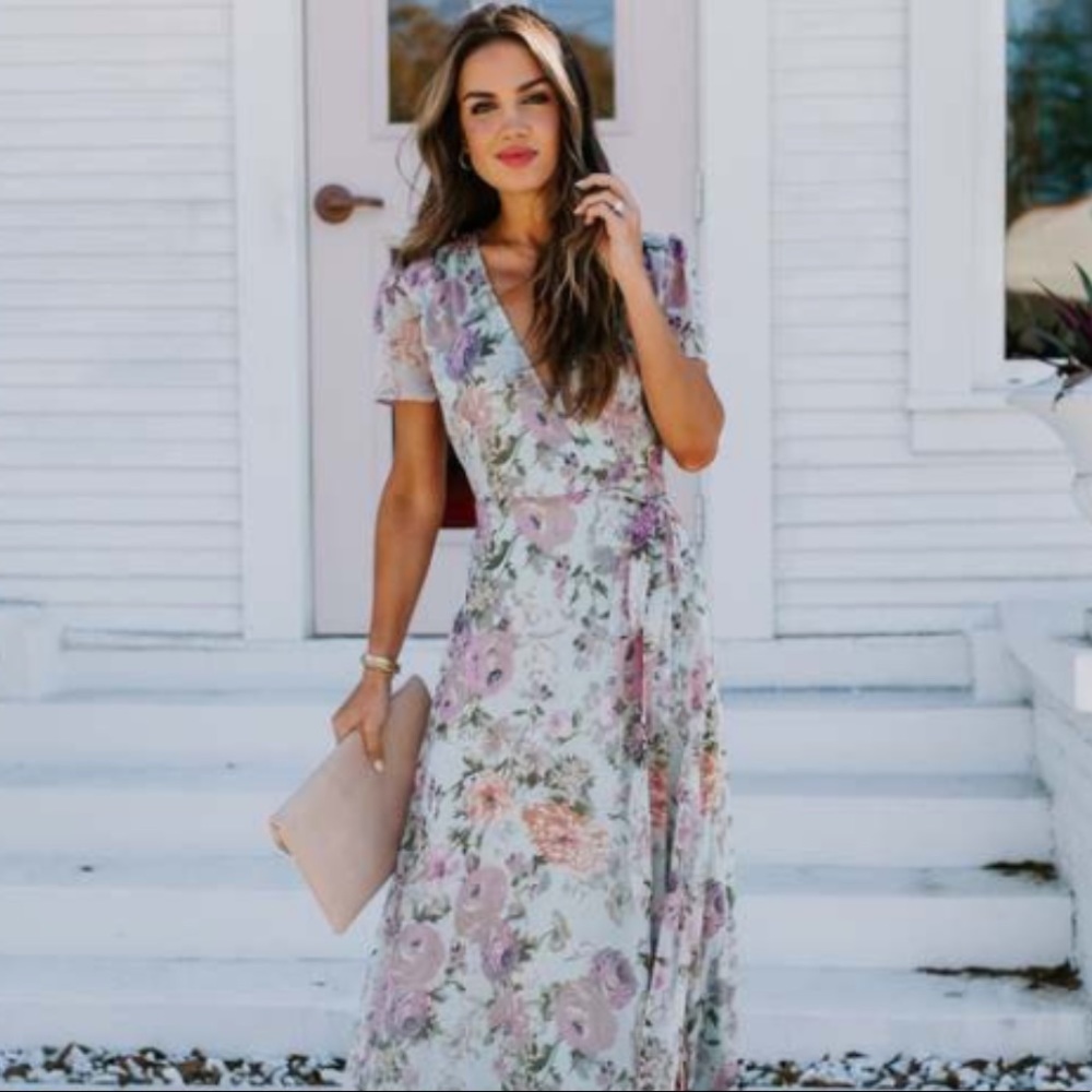 French Flair Floral Wrap Maxi Dress